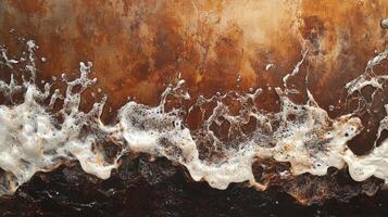 Abstract textured background with a wave-like pattern of foamy white against shades of brown. Artistic and visually intriguing. photo