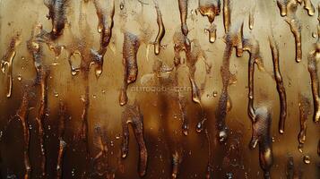 Abstract patterns formed by golden fluid creating dripping streaks on a reflective surface, suggesting themes of richness and fluidity. photo