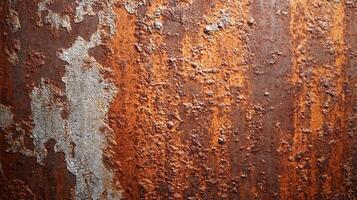 Texture of corroded and peeling metal surface with rust and paint, creating a complex and aged abstract pattern photo