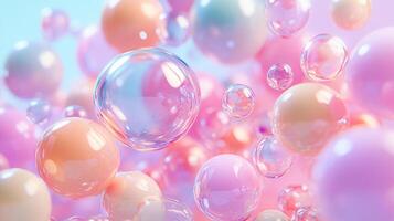 A dreamy, pastel-hued abstract composition of transparent and iridescent spheres, creating a mesmerizing and playful visual experience. photo