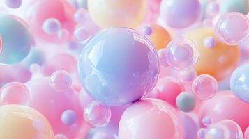 Pastel spheres float, a dreamy ballet of color and light. Soft hues create a whimsical scene, perfect for adding joy to any space. photo
