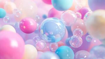 Abstract array of vibrant, translucent spheres in soft pastel hues, creating a visually stunning and calming effect with gentle gradients. photo