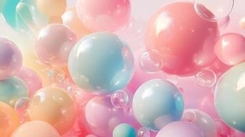 Pastel spheres and bubbles create a soft, dreamy, abstract composition. Muted tones and shiny surfaces evoke a feeling of whimsy and calmness. photo