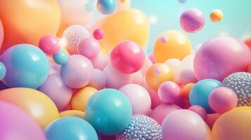 A vibrant cluster of colorful spheres creates a playful and visually engaging abstract composition with dynamic colors and varying textures. photo
