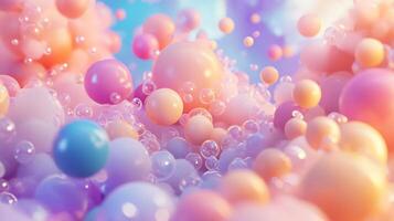 A whimsical display of floating spheres in pastel colors, creating a dreamy and abstract visual texture, light and airy backdrop. photo