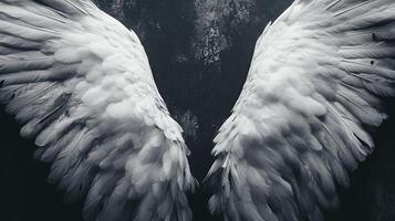 Abstract monochrome of ethereal wings against a dark backdrop, symbolizing freedom, fantasy, and artistic expression. photo