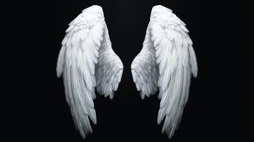 Ethereal wings elegantly displayed against a dark backdrop, symbolising hope and freedom. The stark contrast creates a captivating image. photo