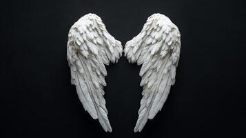 Striking feathered wings display. These delicate wings exude a sense of ethereal beauty against a stark background, creating contrast. photo