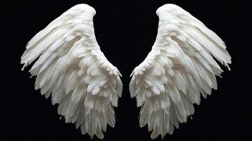 Elegant wings, their delicate plumage forming an ethereal silhouette against a dark backdrop, creating a vision of lightness. photo