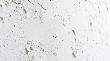 Close-up of a rough, textured wall, showcasing an abstract design formed by irregular plaster application and a bright, white color palette. photo
