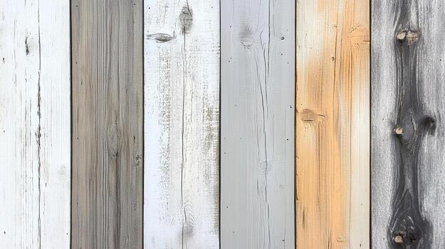 Weathered planks form a textured tableau. Neutral hues evoke rustic charm. A surface where time traces lines of character and story. photo