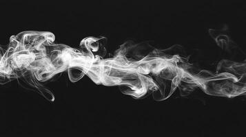 Ethereal waves of white smoke gently billow against a stark black background, creating a mesmerizing contrast of form and movement. photo
