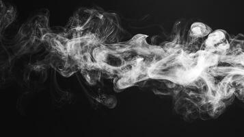 Wisps of ethereal white smoke drift across a stark black backdrop, creating a captivating display of texture and movement. photo