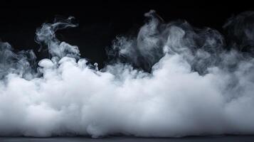 Ethereal white smoke billows against a stark black background, creating a mesmerizing display of flowing forms and contrasting elements. photo