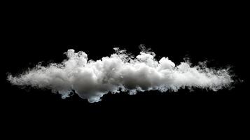 Isolated cloud of smoke. The cloud appears dense, and the texture suggests it is a mix of light and dark particles against black background. photo