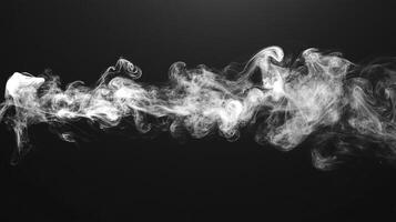 Abstract ethereal vapor, a plume of wispy smoke weaving through a dark void, creating an illusion of movement and lightness in the darkness. photo
