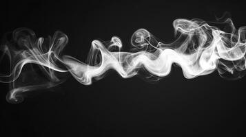 Ethereal white smoke gracefully dances against a stark black backdrop, its delicate wisps creating an abstract pattern that captivates the eye. photo