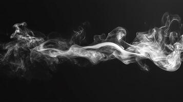 An abstract representation of vaporous matter suspended against a stark black backdrop, evoking a sense of ethereal movement and lightness. photo