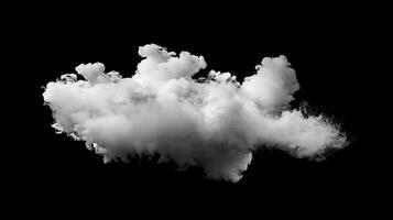 A billowing cloud formation isolated against a stark black background. The soft, grayscale tones enhance the cloud's texture. photo
