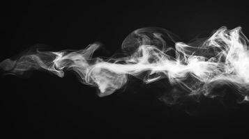 Swirling tendrils of smoke dance against the stark black backdrop, creating a mesmerizing, ethereal spectacle of flowing movement. photo