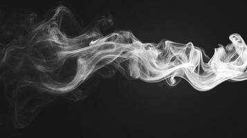 Abstract swirling patterns of white smoke create a visually captivating movement against a stark black background. Fluid textures and ethereal wisps. photo