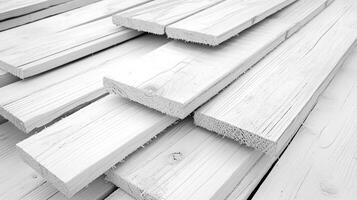 Stack of white-painted wooden boards, showcasing texture and grain. Perfect for backgrounds, construction, or design-related projects. Crisp and clean. photo
