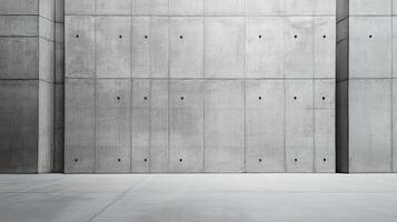 Imposing concrete wall with minimalistic design and a smooth floor. The concrete surface showcases a modern, architectural style. photo