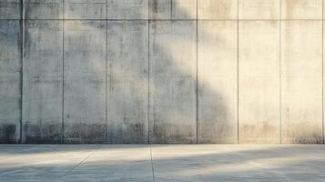 Concrete expanse featuring a segmented textured wall and floor, illuminated by sunlight, creating a minimalist architectural backdrop. photo