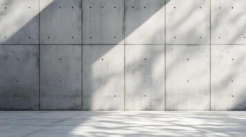 Minimalist concrete wall and floor, abstract architectural background. The light and shadow of the tree branches add depth. photo