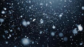 An abstract display of delicate snowflakes in a dark, serene winter night, creating a mesmerizing ethereal visual. photo