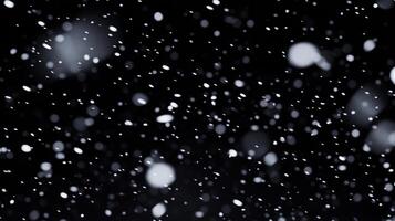 Floating white spheres against a black background create a dynamic visual effect, resembling movement or particles in a unique composition. photo
