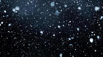 A mesmerizing display of falling snowflakes against a dark winter sky, creating a serene and ethereal atmosphere. Magical snowfall. photo