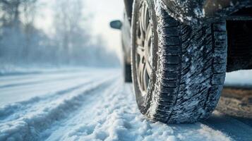 Driving on snow-covered roads can be challenging. Exercise caution while driving in winter conditions with low grip and potentially low visibility. photo
