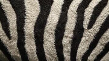 Close-up capturing the unique pattern of zebra stripes, showcasing its distinctive black and white fur. The focus highlights detail. photo