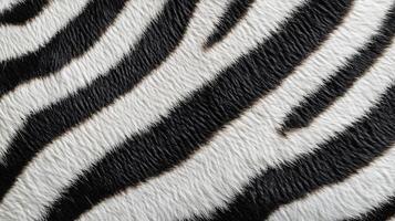 Striking zebra pattern, close-up view capturing the texture and contrast of the animal's unique coat. Bold and captivating monochrome design. photo