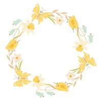 Spring wreath and springtime element, butterflies, flowers and birds, decorative design vector