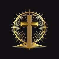 Gold Cross Silhouette with Geometric Patterns vector