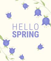 Spring trendy poster or card with beautiful flowers. Hello Spring. template . vector