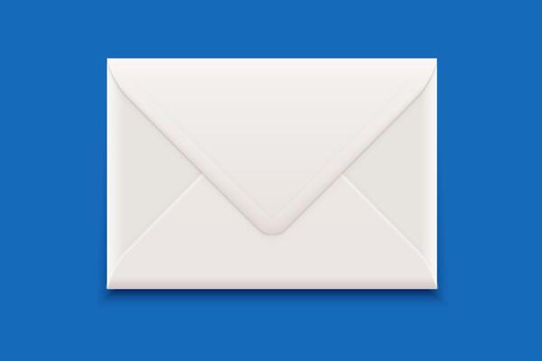 White envelope on blue background. Mail, messaging concept