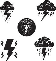 Four different icons of lightning, thunder and clouds vector