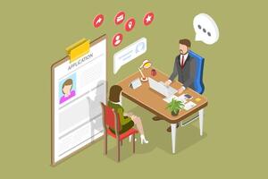 3D Isometric Flat Conceptual Illustration of Job Interview, Employee Evaluation or Performance Assessment vector