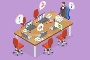 3D Isometric Flat Conceptual Illustration of Hybrid Work Model, Flexible Workspace Structure vector