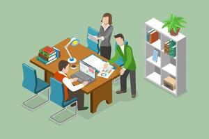 3D Isometric Flat Conceptual Illustration of Team Discussion, Colleagues Searching for a Solution vector