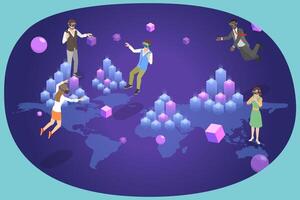 3D Isometric Flat Conceptual Illustration of Metaverse Digital World , Virtual Reality andd Blockchain Technology vector