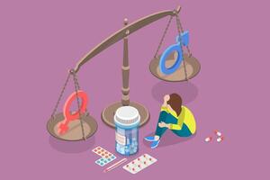 3D Isometric Flat Conceptual Illustration of Hormone Imbalance, Disbalance of Testosterone and Estrogen Level vector