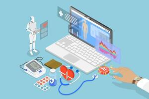 3D Isometric Flat Conceptual Illustration of AI In Healthcare, Innovative Technologies for Medicine vector