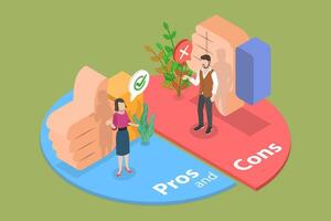 3D Isometric Flat Conceptual Illustration of Cons And Pros, Advantages and Disadvantages Comparison vector