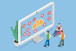 3D Isometric Flat Conceptual Illustration of OTT Platform, Digital Entertainment Media Content vector