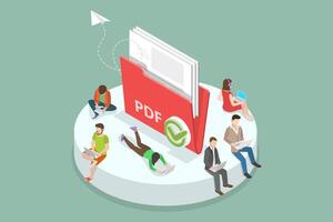 3D Isometric Flat Conceptual Illustration of PDF Document, Digital File Sharing vector