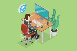 3D Isometric Flat Conceptual Illustration of Ergonomically Correct Workstation. vector
